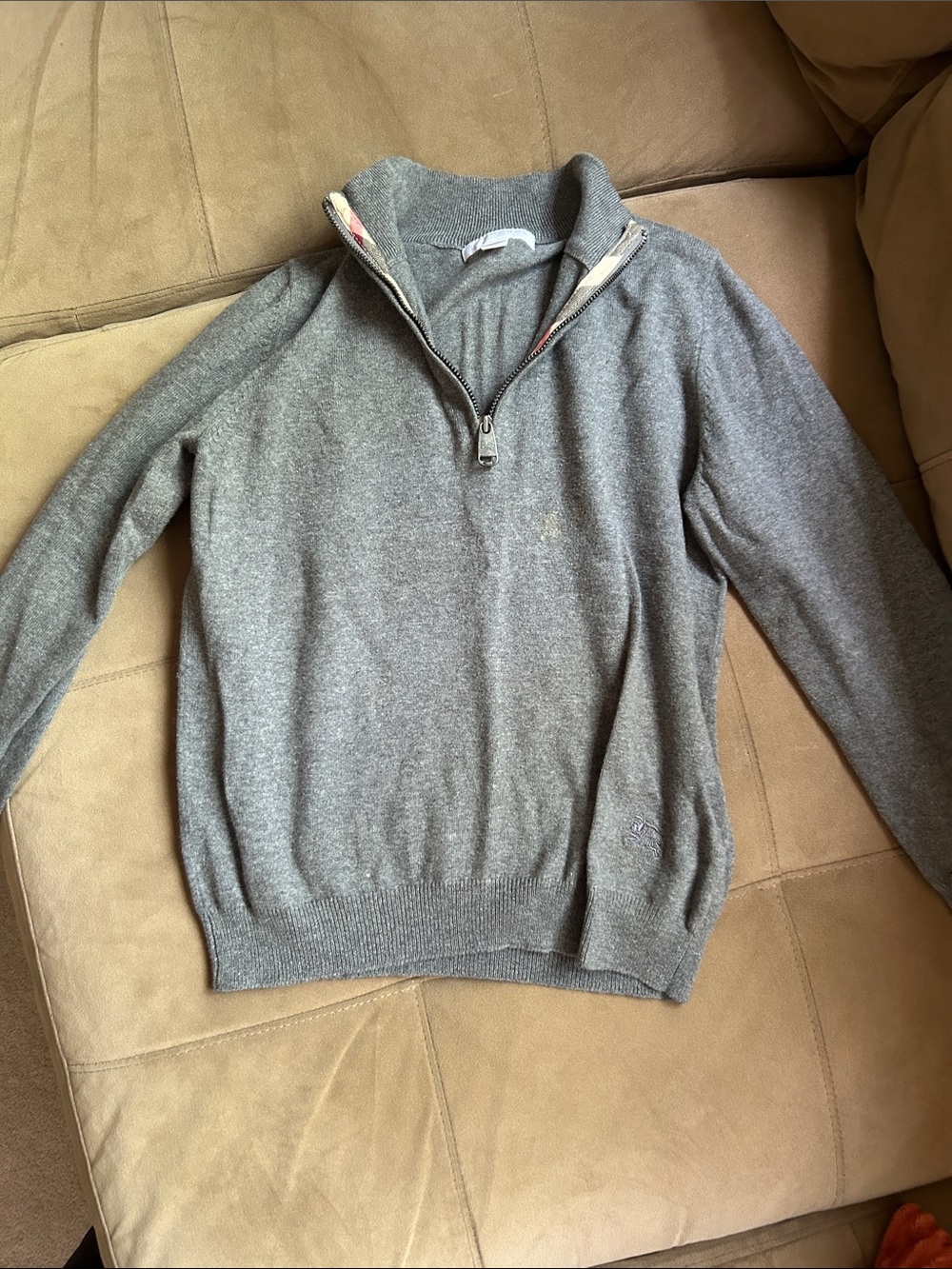 Boys Burberry gray  Half-Zip Sweater